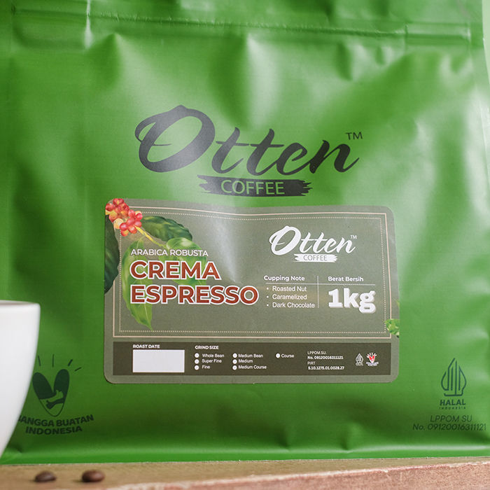 Kopi Crema Espresso 1kg Biji Bubuk Kopi Arabica Robusta Otten Coffee