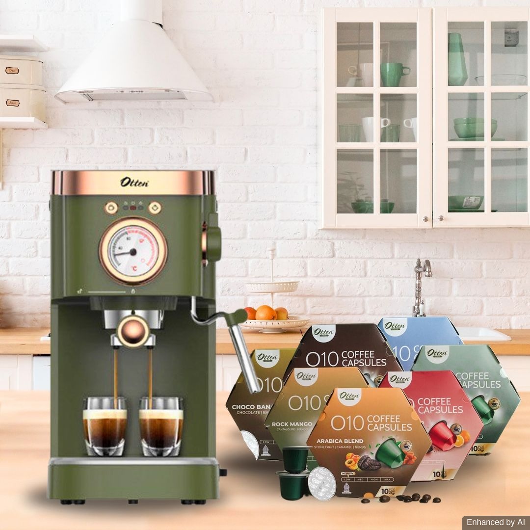 Paket Mesin Kopi 20 Bar Retto Forest Green + Coffee Capsule 70 caps/pods