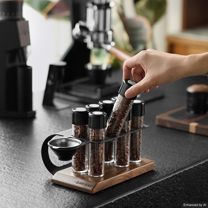 MHW-3BOMBER - Energy Coffee Storage Tube Set 8 With Sealed One Way Valve - Tabung Kaca Penyimpanan Biji Kopi Kedap Udara