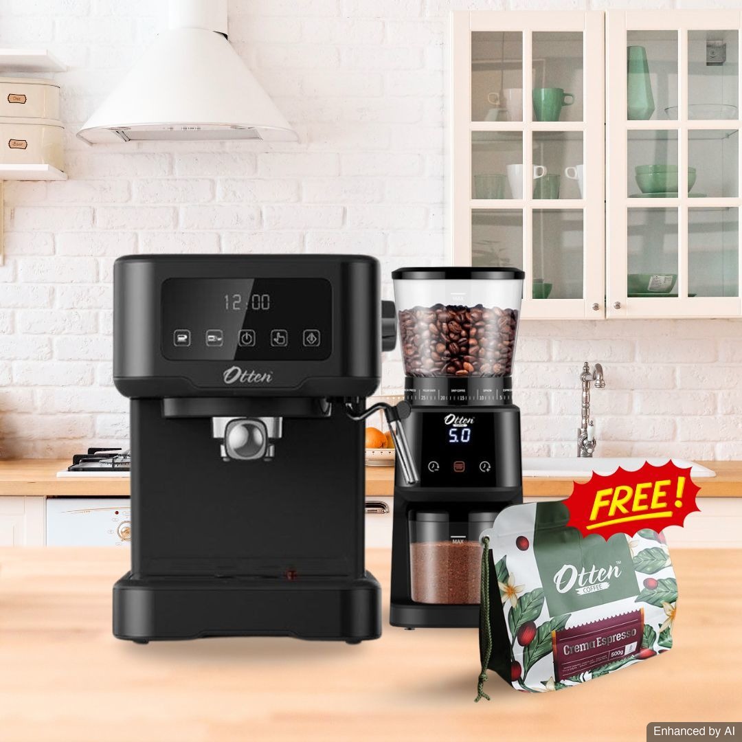 Paket Mesin Kopi Rumahan Otten Ottura Layar Sentuh Black + Caffizio Coffee Grinder free Crema Espresso 500gr