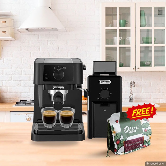 DeLonghi Bundle - Espresso Machine Stilosa EC230.BK + Coffee Grinder KG79 free Crema Espresso 500gr