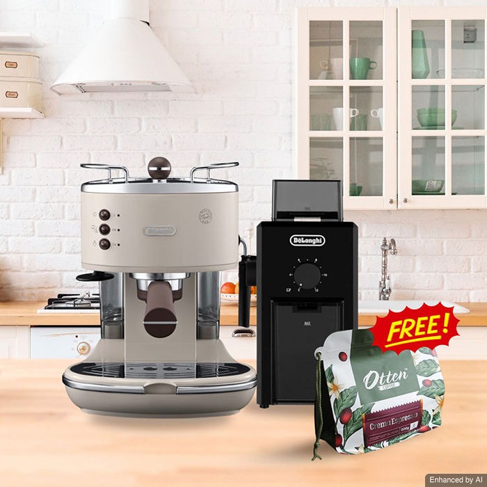 DeLonghi Bundle - Icona Vintage Espresso Machine ECOV 311.BG + Coffee Grinder KG79 Gratis Crema Espresso 500gr