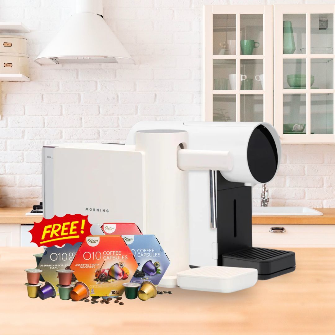 Morning Machine Bundle - Mesin Kapsul Mini MM530 Cloud + Milk Steamer MD630 White Free O10 Kopi Kapsul 10 Box