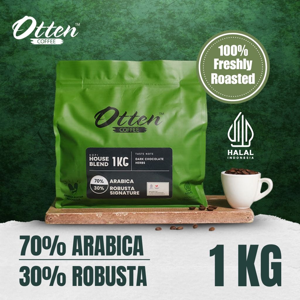 Biji Bubuk Kopi 70% Arabica 30% Robusta Signature House Blend 1kg Otten Coffee