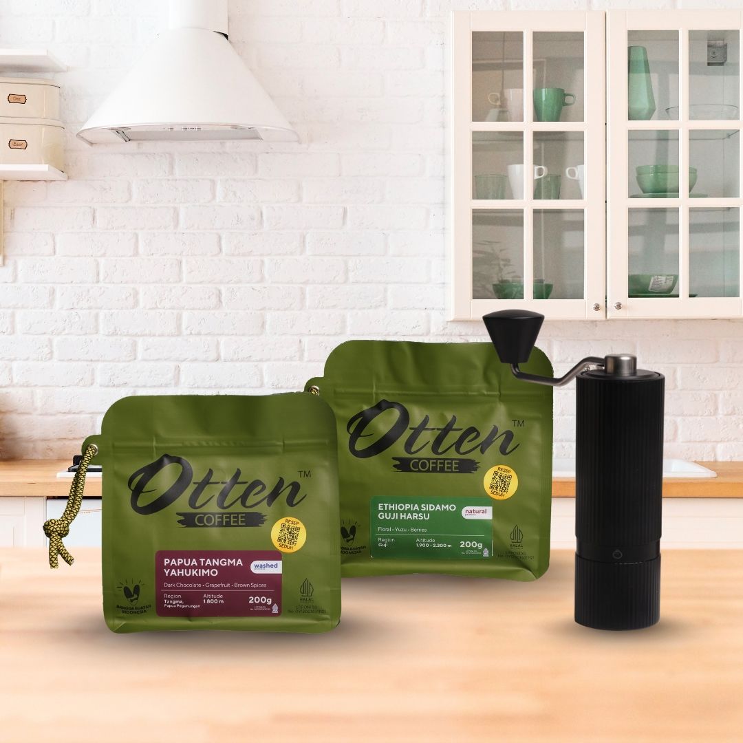 Paket Grinder + 2 Kopi | Nuttii Goosey + Ethiopia & Papua