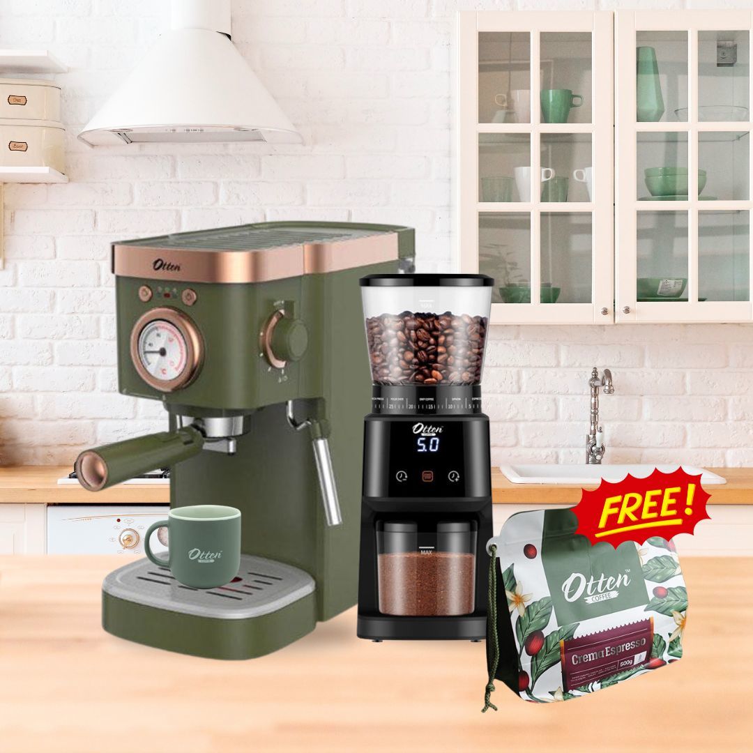 Paket Lengkap Mesin Kopi Otten Retto Forest Green + Coffee Grinder Caffizio free Crema Espresso 500gr