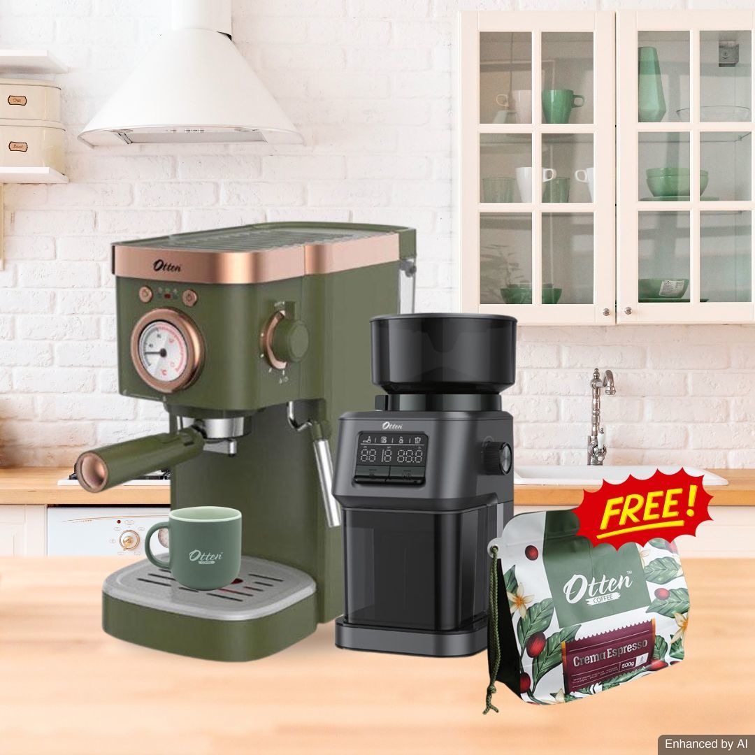 Paket Lengkap Mesin Kopi Otten Retto Forest Green + Coffee Grinder Grindio Gratis Crema Espresso 500gr
