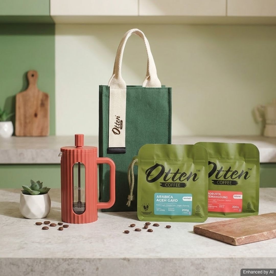 Paket Hampers - Alat Kopi Kaia French Press 350ml Brick Red + 2 Bks Kopi Arabica
