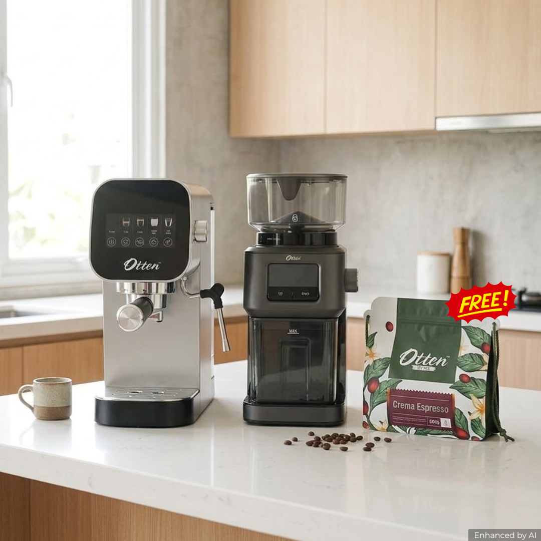 Paket Mesin Kopi Rumahan - Otten Noir + Grindio Coffee Grinder free Crema Espresso 500gr