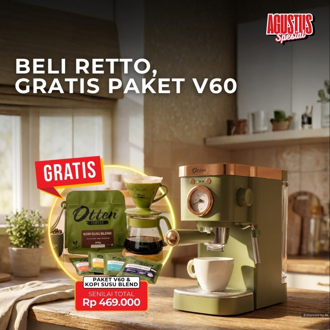 Paket Otten Mesin Kopi Espresso 20 Bar (Retto Forest Green) Gratis V60 Dripper Set 01 + Kopi Susu Blend
