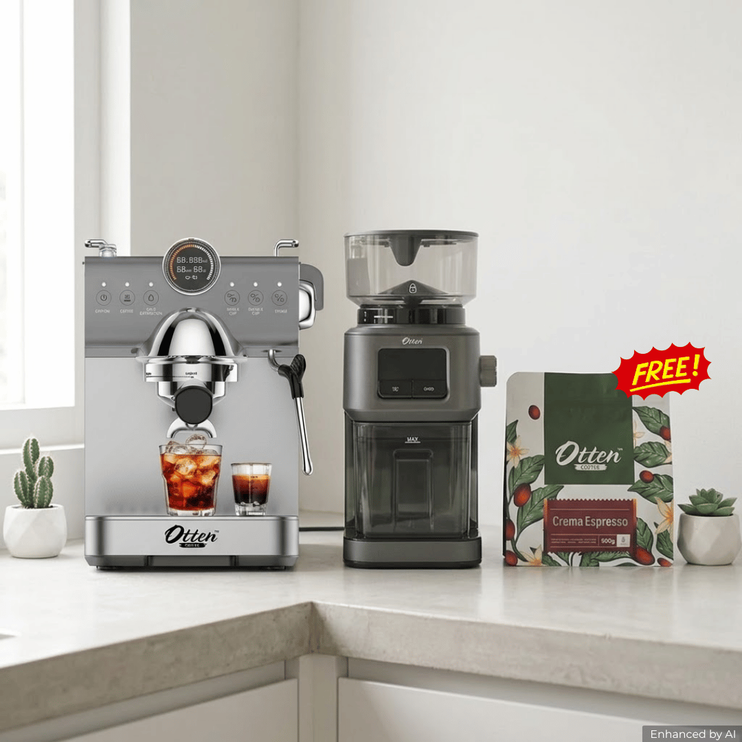 Paket Mesin Kopi Rumahan - Otten Dual Pro Espresso Machine + Grindio Coffee Grinder free Crema Espresso 500gr